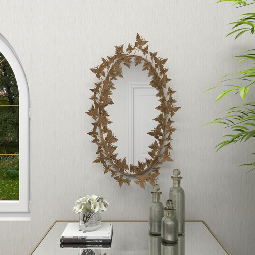 House of Hampton® Maribel Gold Metal Oval 3D Butterfly Wall Mirror 19